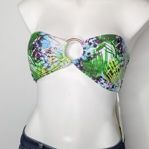 NWT Joan Vass Green Blue Purple Strapless Bikini Top XL